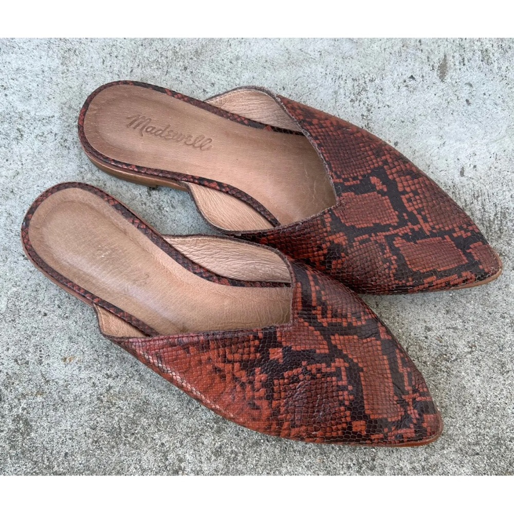 Madewell Keely Snake Pointed Toe Slip On Mules Size 7.5